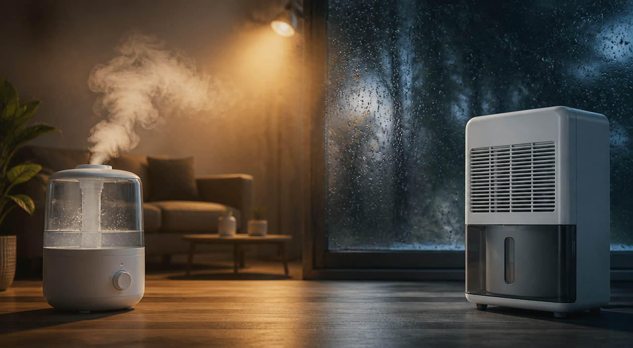 Dehumidifier positioned in an indoor living space